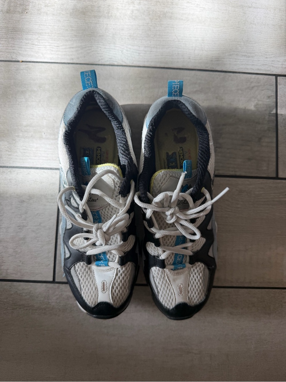 Skechers White & Gray Sneakers with Blue Accents